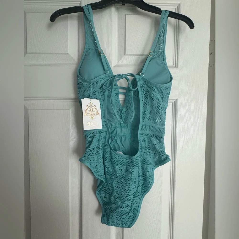 BECCA Women's Standard One Piece Swimsuit, Plunge Neck, Crochet - Picture 5 of 5